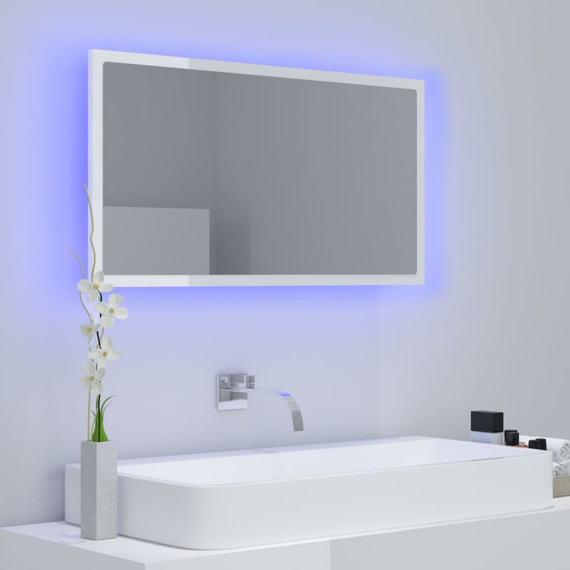 vidaXL LED Bathroom Mirror High Gloss White 80x8.5x37 cm Acrylic