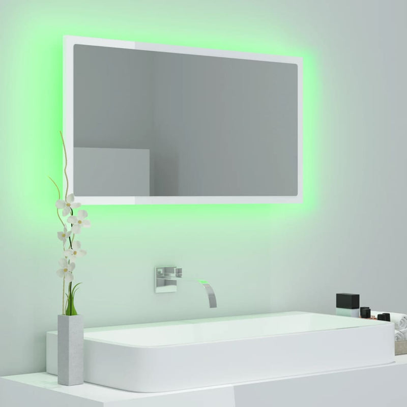 vidaXL LED Bathroom Mirror High Gloss White 80x8.5x37 cm Acrylic