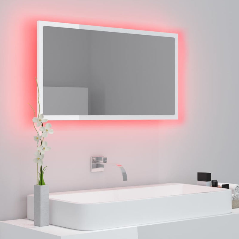 vidaXL LED Bathroom Mirror High Gloss White 80x8.5x37 cm Acrylic