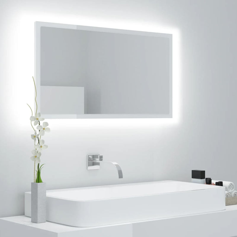 vidaXL LED Bathroom Mirror High Gloss White 80x8.5x37 cm Acrylic