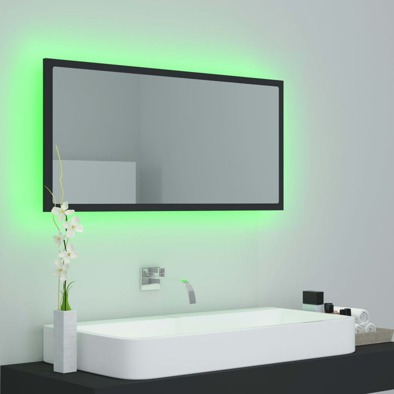 vidaXL LED Bathroom Mirror Grey 90x8.5x37 cm Acrylic
