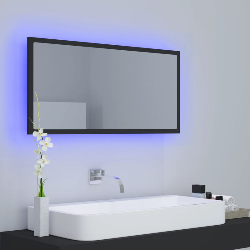 vidaXL LED Bathroom Mirror Grey 90x8.5x37 cm Acrylic