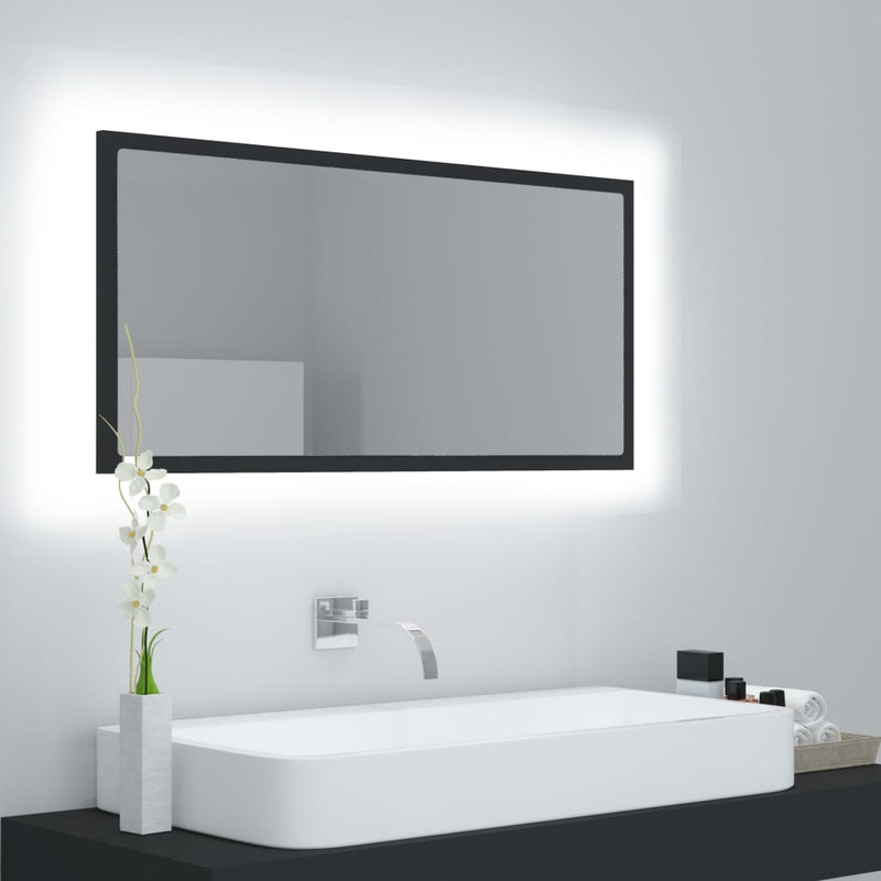 vidaXL LED Bathroom Mirror Grey 90x8.5x37 cm Acrylic
