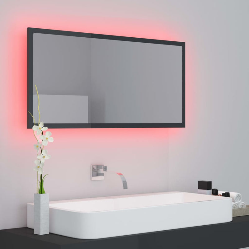 vidaXL LED Bathroom Mirror High Gloss Grey 90x8.5x37 cm Acrylic