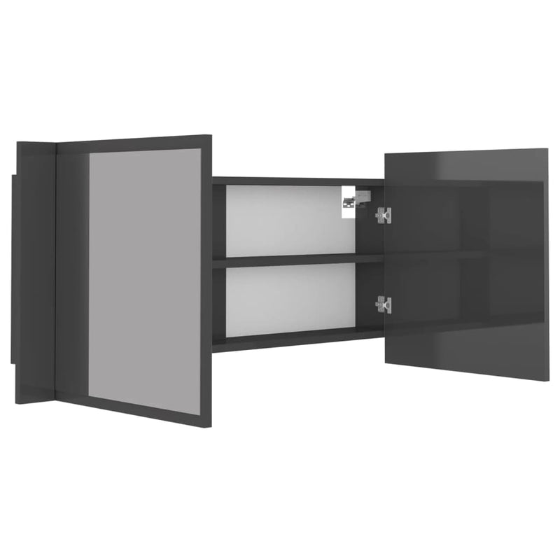 vidaXL LED Bathroom Mirror Cabinet High Gloss Grey 100x12x45 cm Acrylic