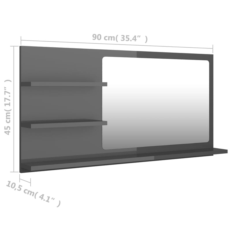 vidaXL Bathroom Mirror High Gloss Grey 90x10.5x45 cm Engineered Wood