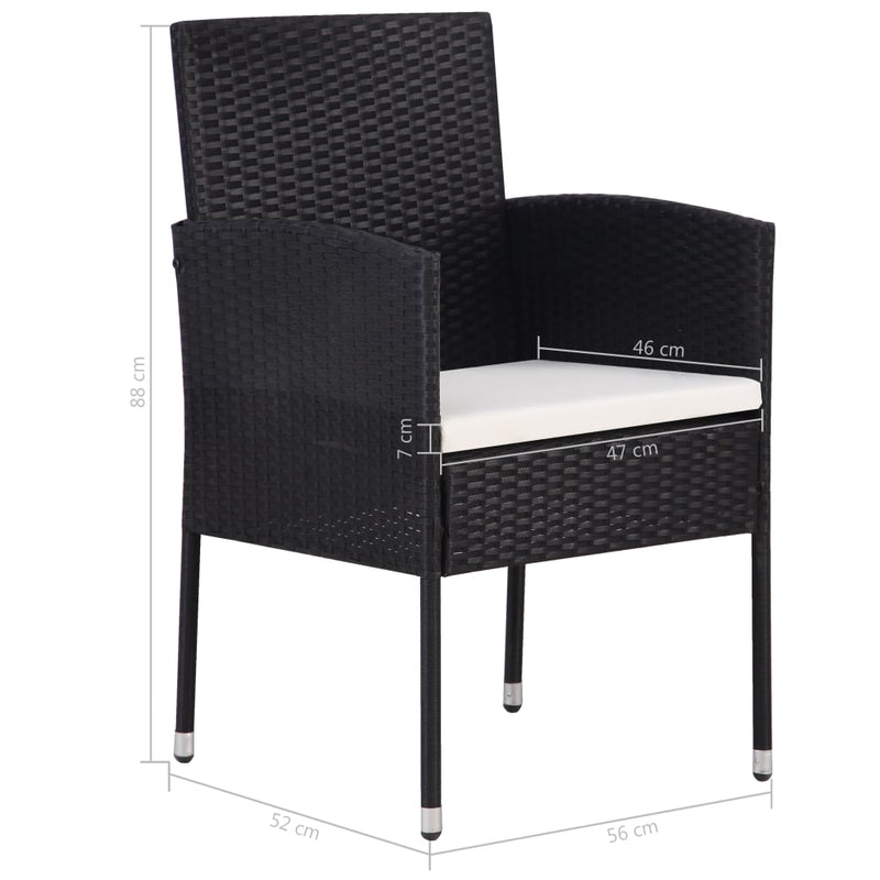 vidaXL 3 Piece Garden Dining Set Poly Rattan Black