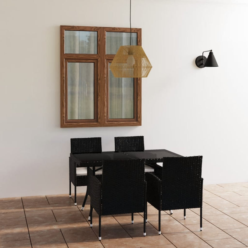 vidaXL 5 Piece Garden Dining Set Poly Rattan Black