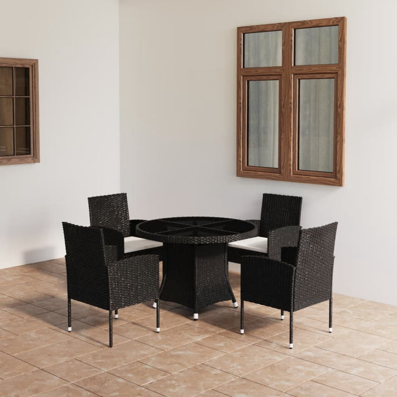 vidaXL 5 Piece Garden Dining Set Poly Rattan Black