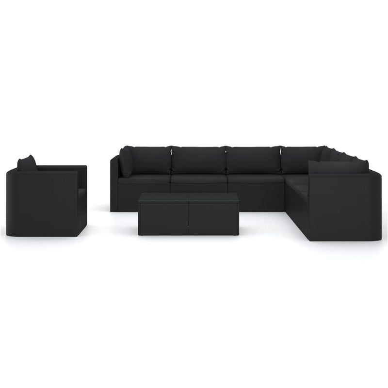 vidaXL 10 Piece Garden Lounge Set with Cushions Poly Rattan Black