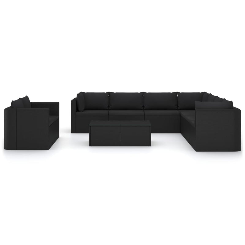 vidaXL 11 Piece Garden Lounge Set with Cushions Poly Rattan Black