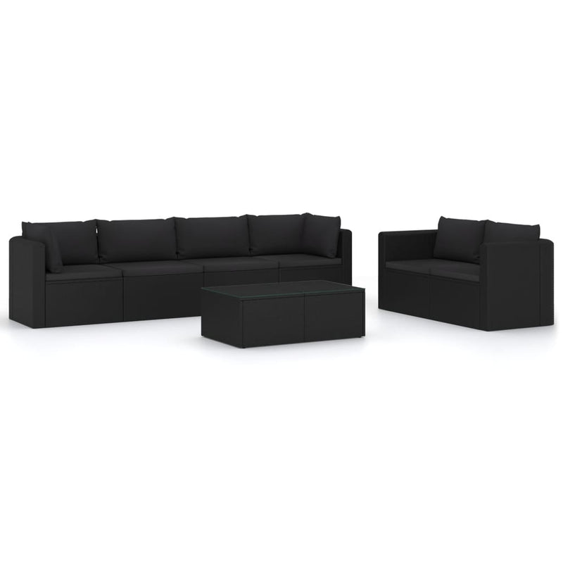 vidaXL 7 Piece Garden Lounge Set with Cushions Poly Rattan Black