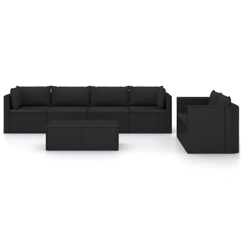 vidaXL 7 Piece Garden Lounge Set with Cushions Poly Rattan Black
