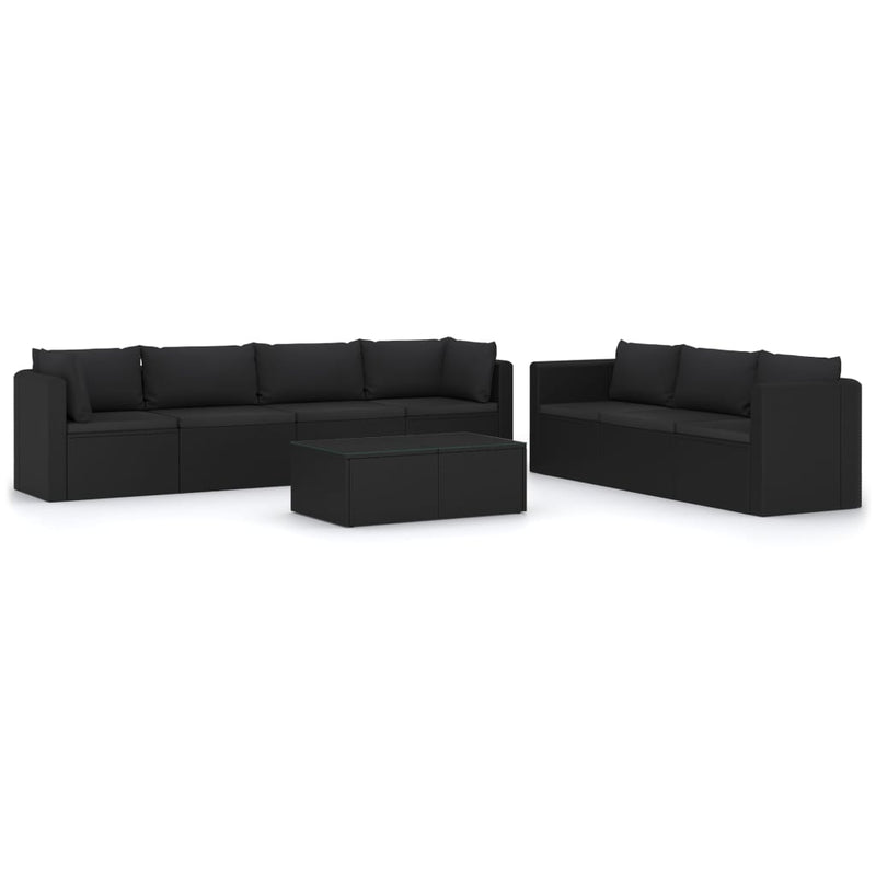vidaXL 8 Piece Garden Lounge Set with Cushions Poly Rattan Black
