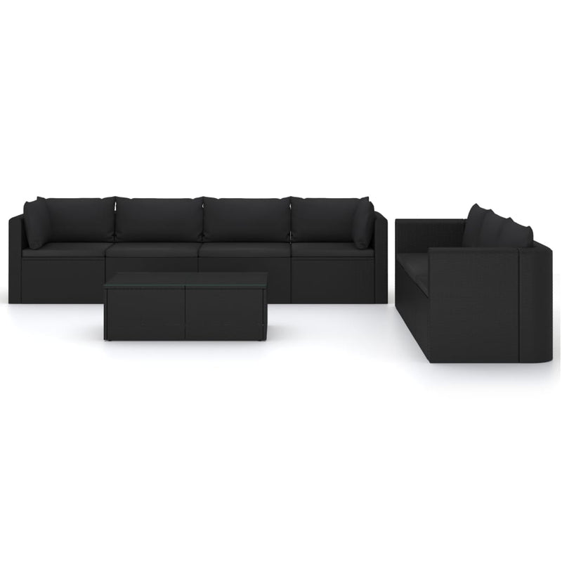 vidaXL 8 Piece Garden Lounge Set with Cushions Poly Rattan Black