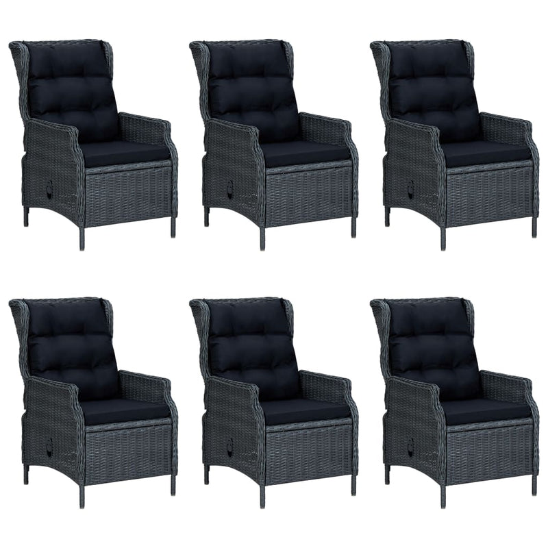 vidaXL 7 Piece Outdoor Dining Set with Cushions Poly Rattan Dark Grey
