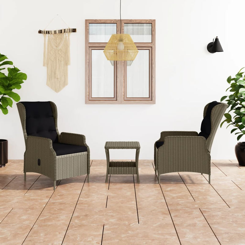 vidaXL 3 Piece Garden Lounge Set with Cushions Poly Rattan Brown