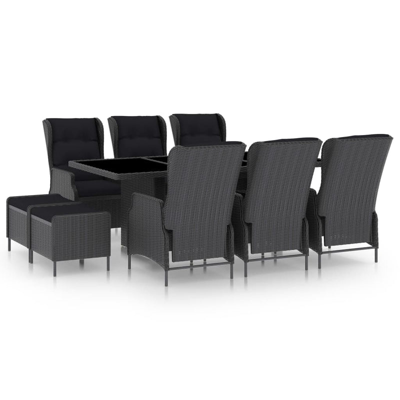 vidaXL 9 Piece Outdoor Dining Set with Cushions Poly Rattan Dark Grey