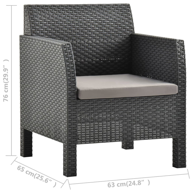 vidaXL Garden Chair with Cushion Anthracite 63x65x76 cm PP Rattan