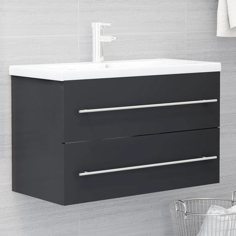 vidaXL 2 Piece Bathroom Furniture Set Grey Engineered Wood