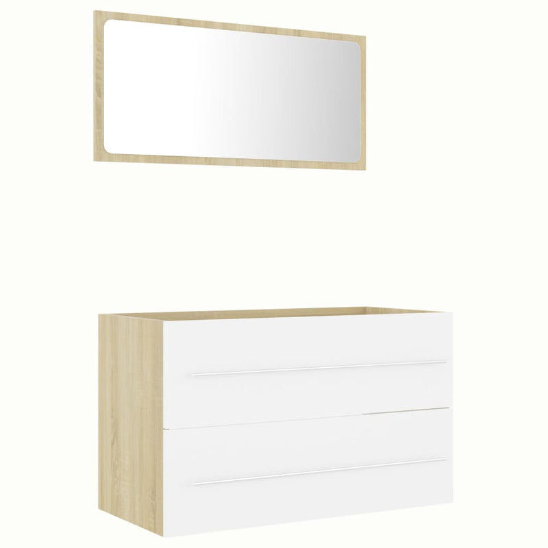 vidaXL 2 Piece Bathroom Furniture Set White and Sonoma Oak Engineered Wood