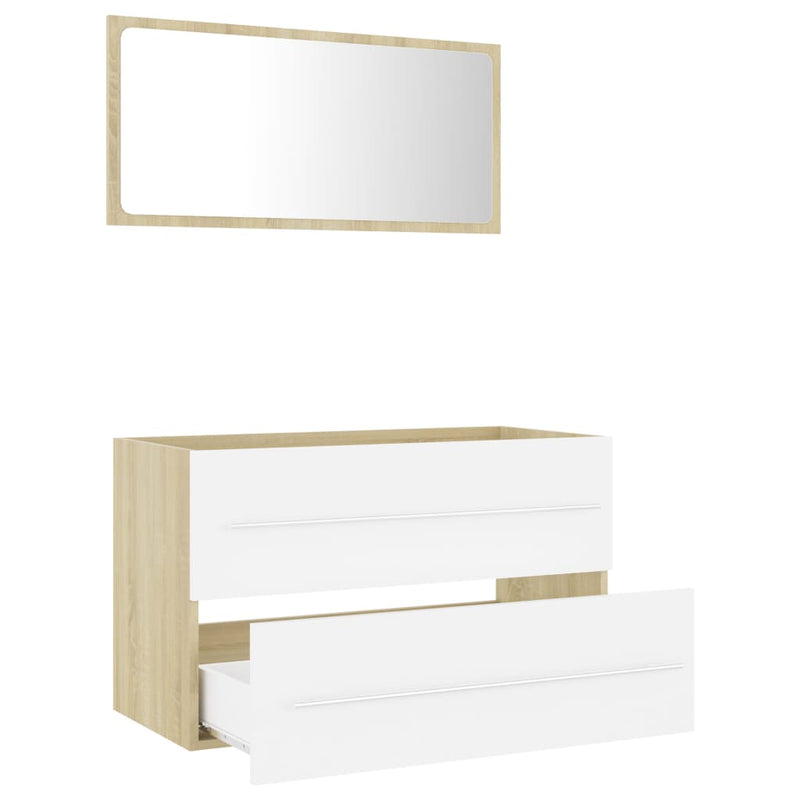 vidaXL 2 Piece Bathroom Furniture Set White and Sonoma Oak Engineered Wood