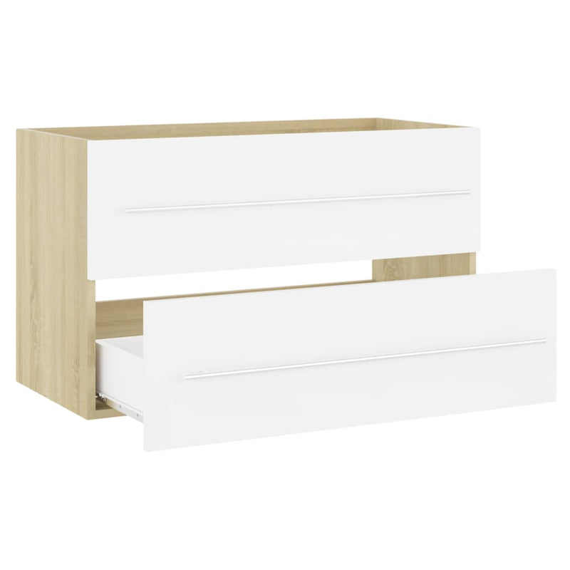 vidaXL 2 Piece Bathroom Furniture Set White and Sonoma Oak Engineered Wood