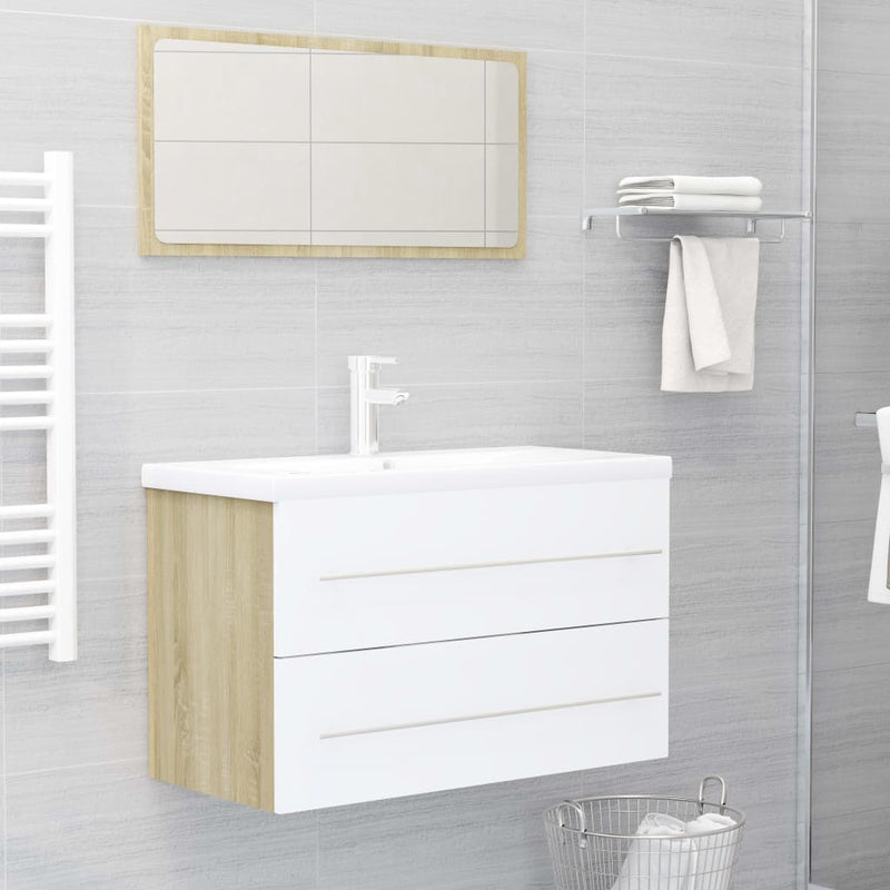 vidaXL 2 Piece Bathroom Furniture Set White and Sonoma Oak Engineered Wood