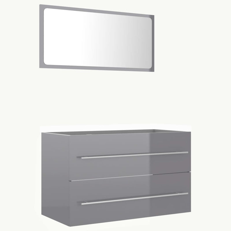 vidaXL 2 Piece Bathroom Furniture Set High Gloss Grey Engineered Wood