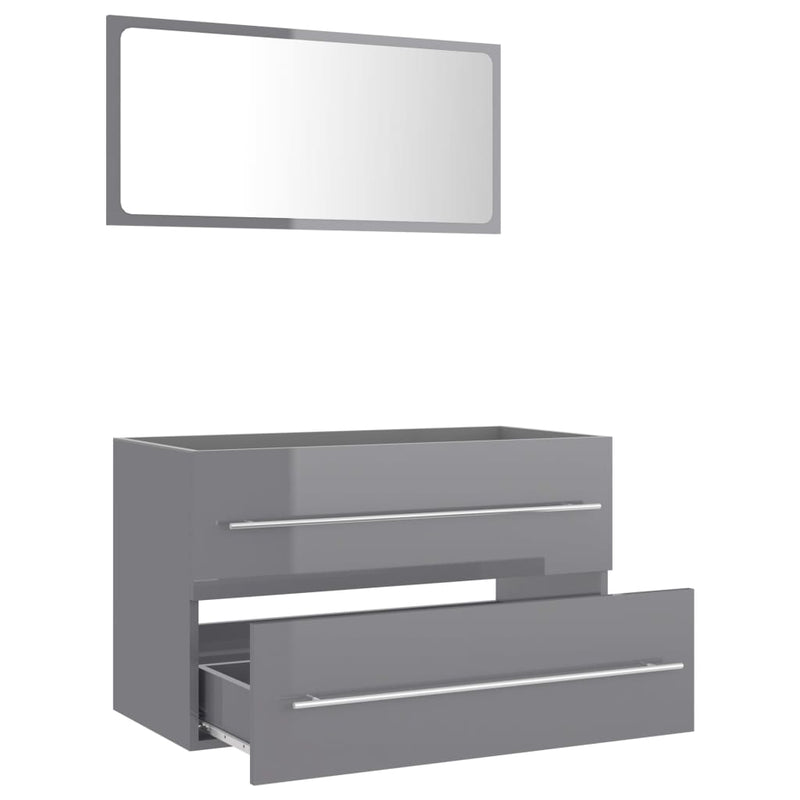vidaXL 2 Piece Bathroom Furniture Set High Gloss Grey Engineered Wood