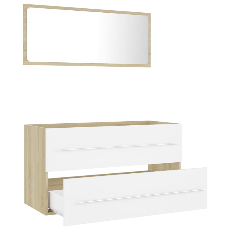 vidaXL 2 Piece Bathroom Furniture Set White and Sonoma Oak Engineered Wood
