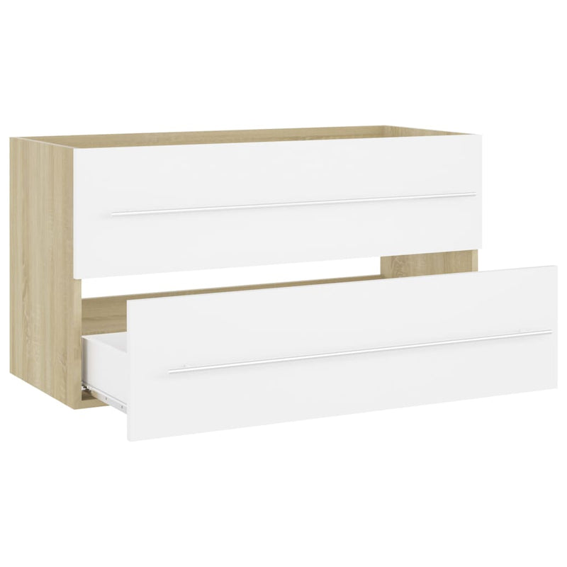vidaXL 2 Piece Bathroom Furniture Set White and Sonoma Oak Engineered Wood