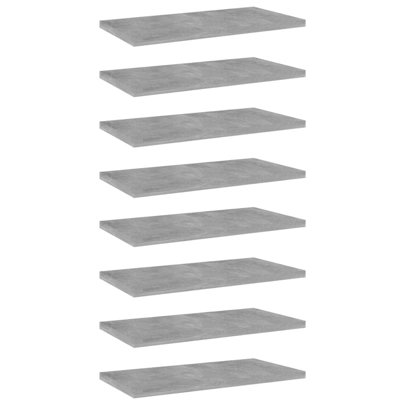 vidaXL Bookshelf Boards 8 pcs Concrete Grey 40x20x1.5 cm Engineered Wood