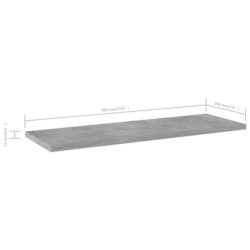 vidaXL Bookshelf Boards 8 pcs Concrete Grey 60x20x1.5 cm Engineered Wood