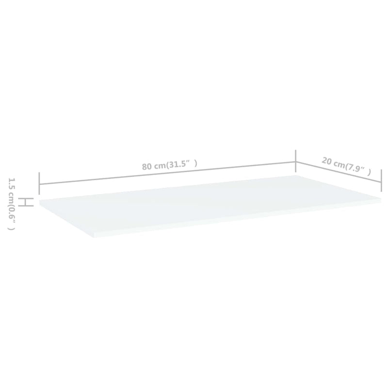 Bookshelf Boards 8 pcs White 80x20x1.5 cm Engineered Wood
