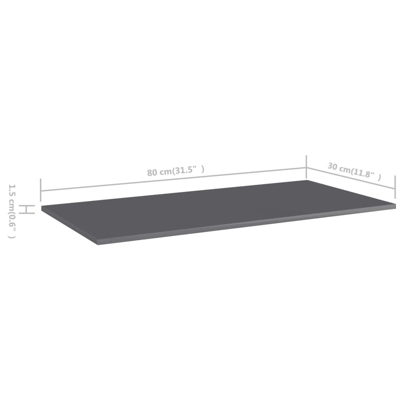 vidaXL Bookshelf Boards 4 pcs High Gloss Grey 80x30x1.5 cm Engineered Wood
