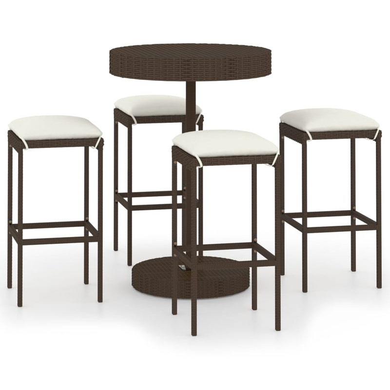 vidaXL 5 Piece Garden Bar Set with Cushions Poly Rattan Brown
