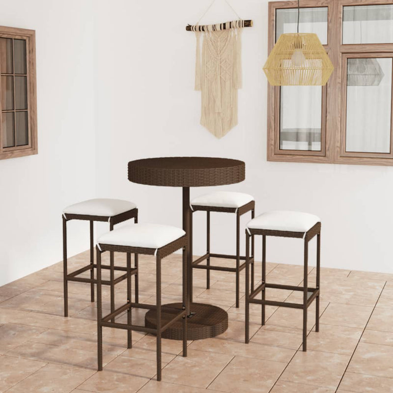 vidaXL 5 Piece Garden Bar Set with Cushions Poly Rattan Brown