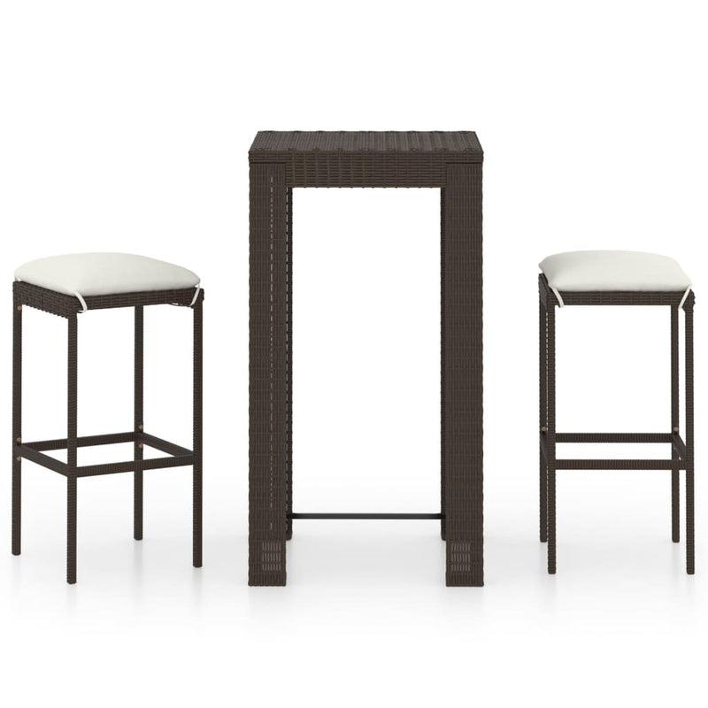 vidaXL 3 Piece Garden Bar Set with Cushions Poly Rattan Brown