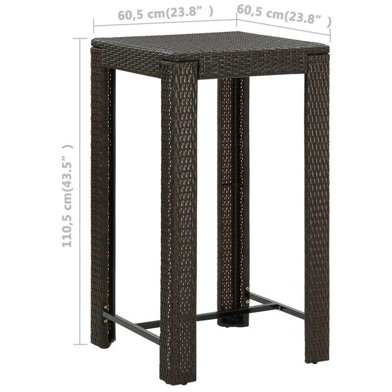 vidaXL 3 Piece Garden Bar Set with Cushions Poly Rattan Brown