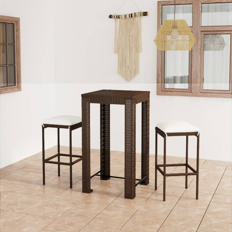 vidaXL 3 Piece Garden Bar Set with Cushions Poly Rattan Brown