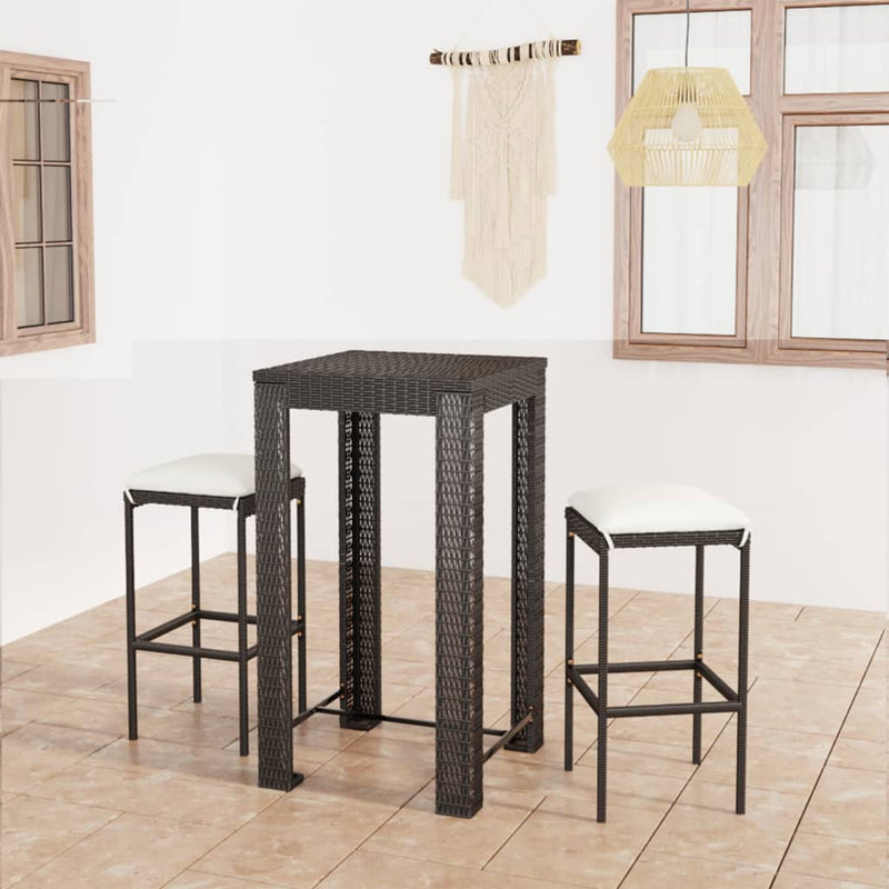vidaXL 3 Piece Garden Bar Set with Cushions Poly Rattan Black