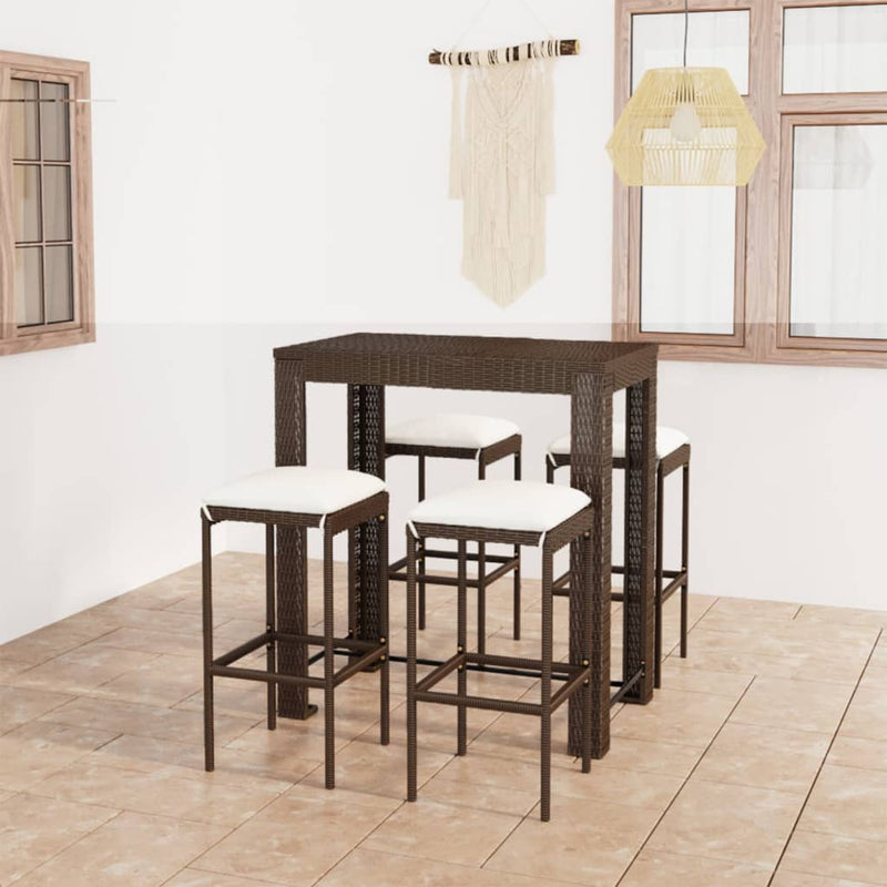 vidaXL 5 Piece Garden Bar Set with Cushions Poly Rattan Brown