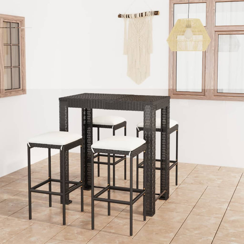 vidaXL 5 Piece Garden Bar Set with Cushions Poly Rattan Black