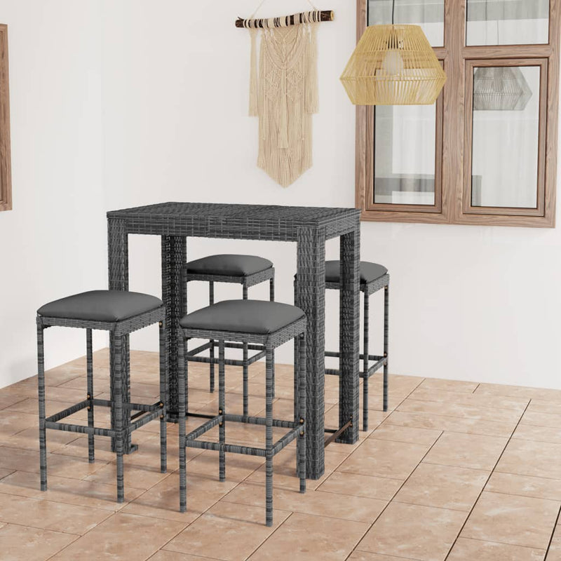 vidaXL 5 Piece Garden Bar Set with Cushions Poly Rattan Grey