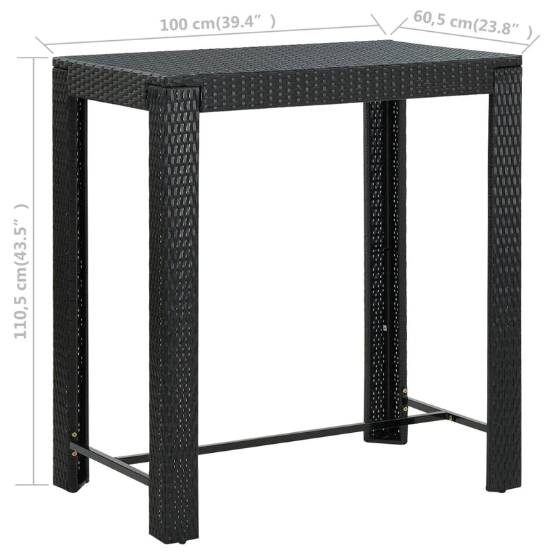 vidaXL 7 Piece Garden Bar Set with Cushions Poly Rattan Black