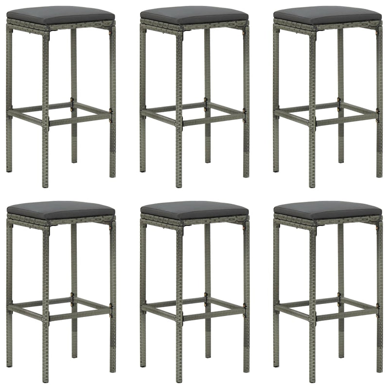 vidaXL 7 Piece Garden Bar Set with Cushions Poly Rattan Grey