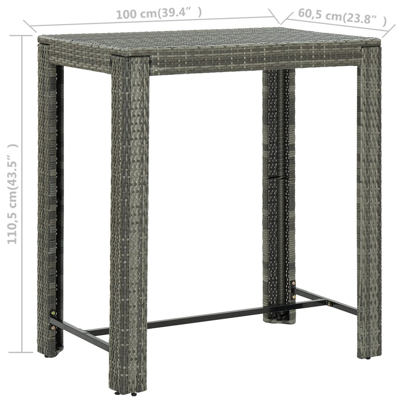 vidaXL 7 Piece Garden Bar Set with Cushions Poly Rattan Grey