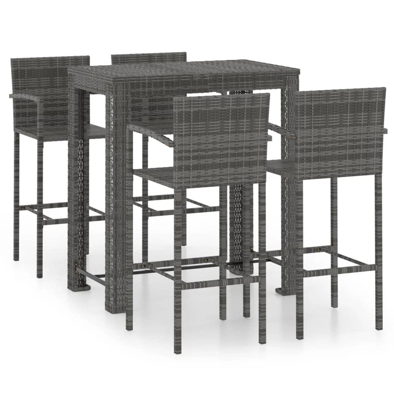 vidaXL 5 Piece Outdoor Bar Set with Armrest Poly Rattan Grey