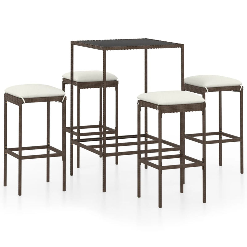 vidaXL 5 Piece Garden Bar Set with Cushions Poly Rattan Brown